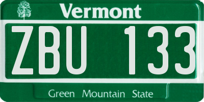 VT license plate ZBU133