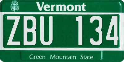 VT license plate ZBU134
