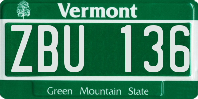 VT license plate ZBU136