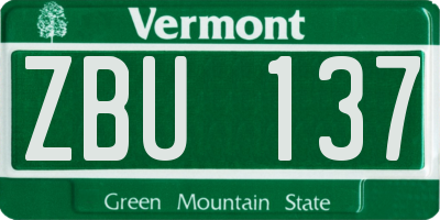 VT license plate ZBU137
