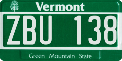 VT license plate ZBU138