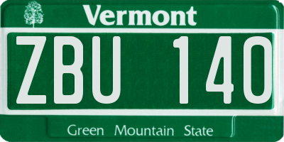 VT license plate ZBU140