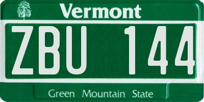 VT license plate ZBU144