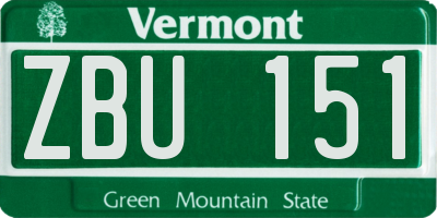 VT license plate ZBU151