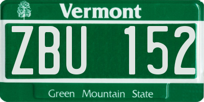 VT license plate ZBU152