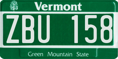 VT license plate ZBU158