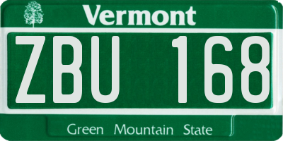VT license plate ZBU168