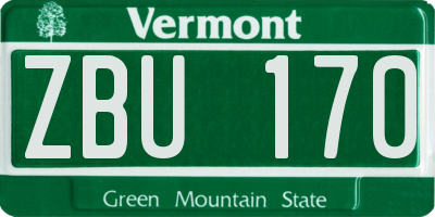 VT license plate ZBU170