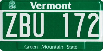 VT license plate ZBU172