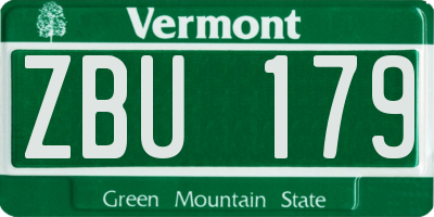 VT license plate ZBU179