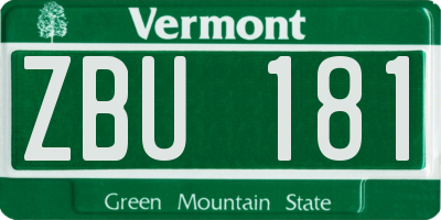VT license plate ZBU181