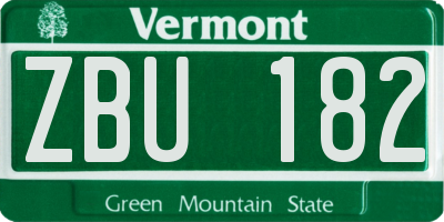 VT license plate ZBU182