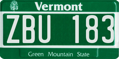 VT license plate ZBU183