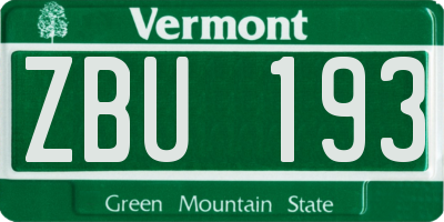 VT license plate ZBU193