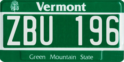 VT license plate ZBU196