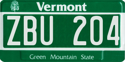 VT license plate ZBU204