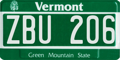 VT license plate ZBU206