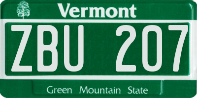 VT license plate ZBU207
