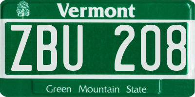 VT license plate ZBU208