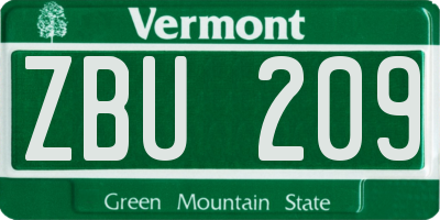 VT license plate ZBU209