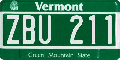 VT license plate ZBU211
