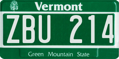 VT license plate ZBU214