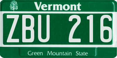 VT license plate ZBU216