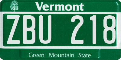 VT license plate ZBU218