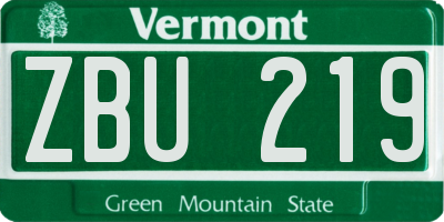 VT license plate ZBU219