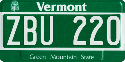 VT license plate ZBU220