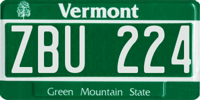 VT license plate ZBU224