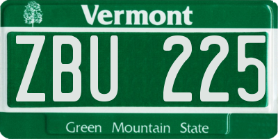 VT license plate ZBU225