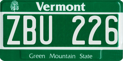 VT license plate ZBU226