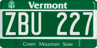 VT license plate ZBU227