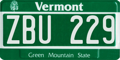 VT license plate ZBU229