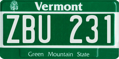 VT license plate ZBU231