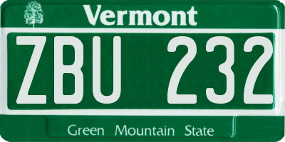 VT license plate ZBU232