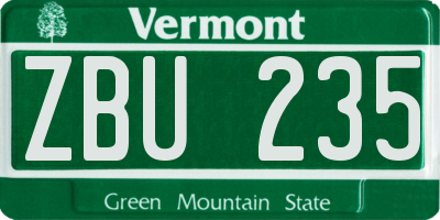 VT license plate ZBU235