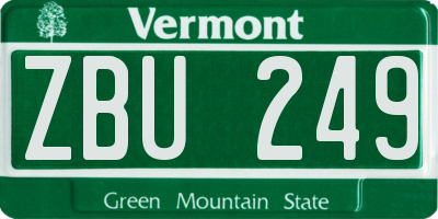 VT license plate ZBU249