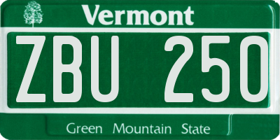 VT license plate ZBU250