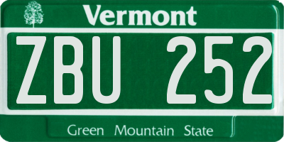 VT license plate ZBU252