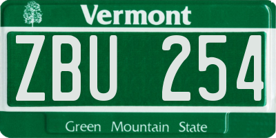 VT license plate ZBU254