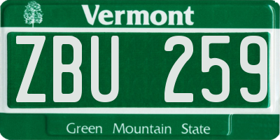 VT license plate ZBU259