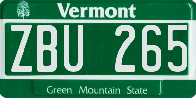 VT license plate ZBU265