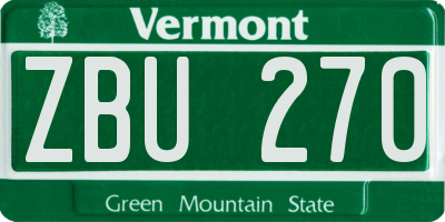 VT license plate ZBU270