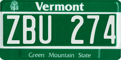 VT license plate ZBU274