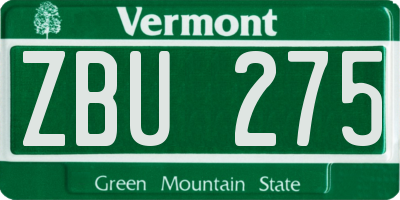 VT license plate ZBU275