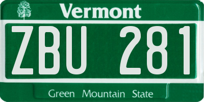 VT license plate ZBU281