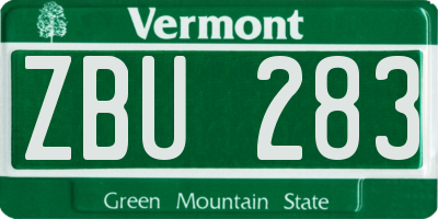 VT license plate ZBU283
