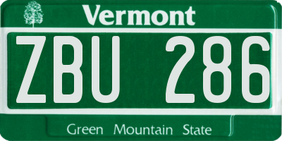 VT license plate ZBU286